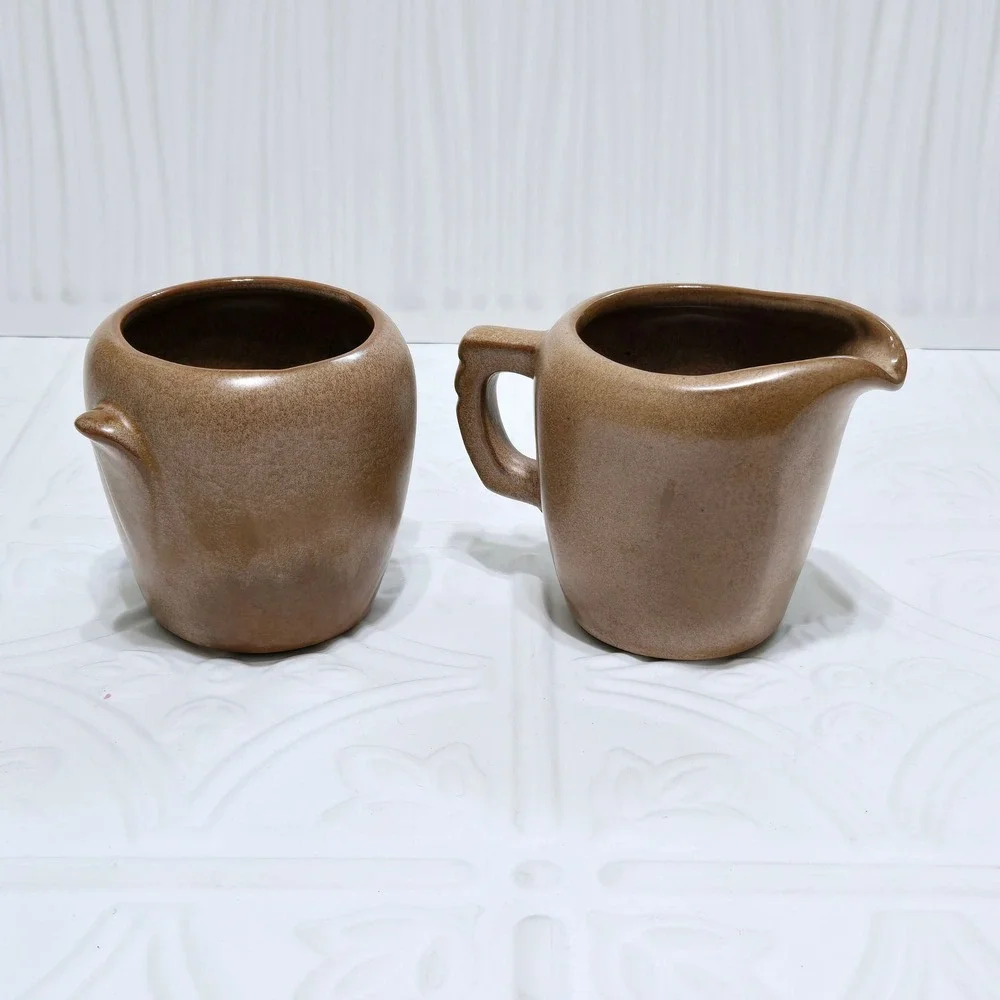 Frankoma Pottery Creamer Sugar Plainsman Brown‎ Tan 5DA 5DB
